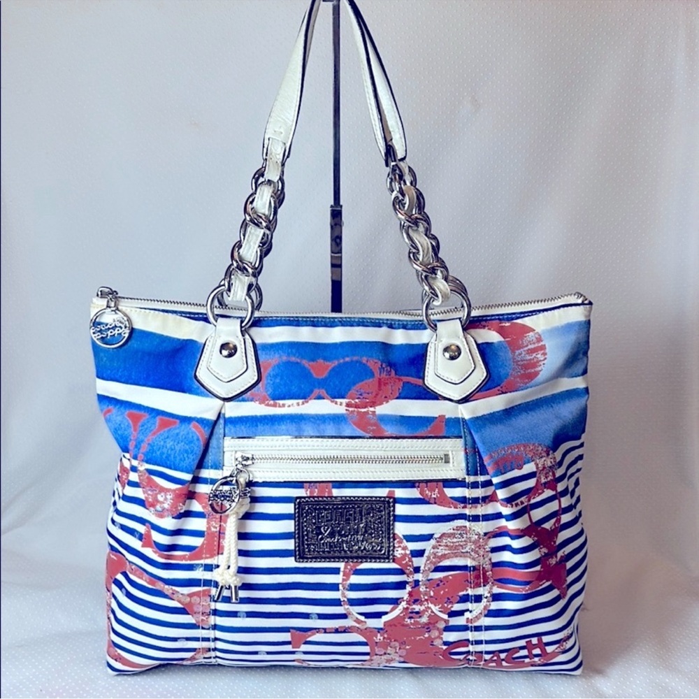 EUC COACH POPPY RARE Nautical Stripe shoulder bag - Picture 1 of 14